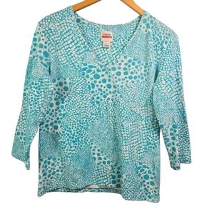 Ruby Rd. Turquoise and White Long Sleeve Top Size L